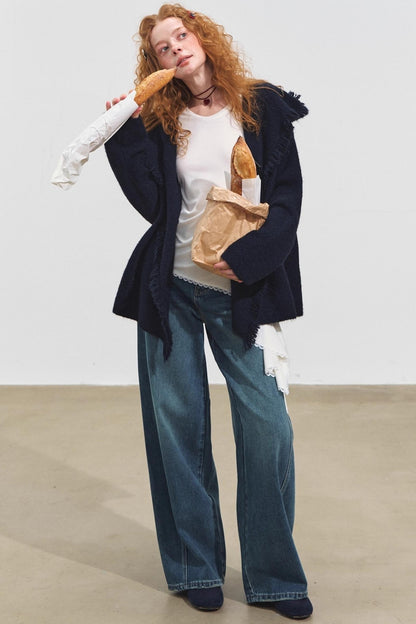 Three-Dimensional Split Wide-Leg Jeans