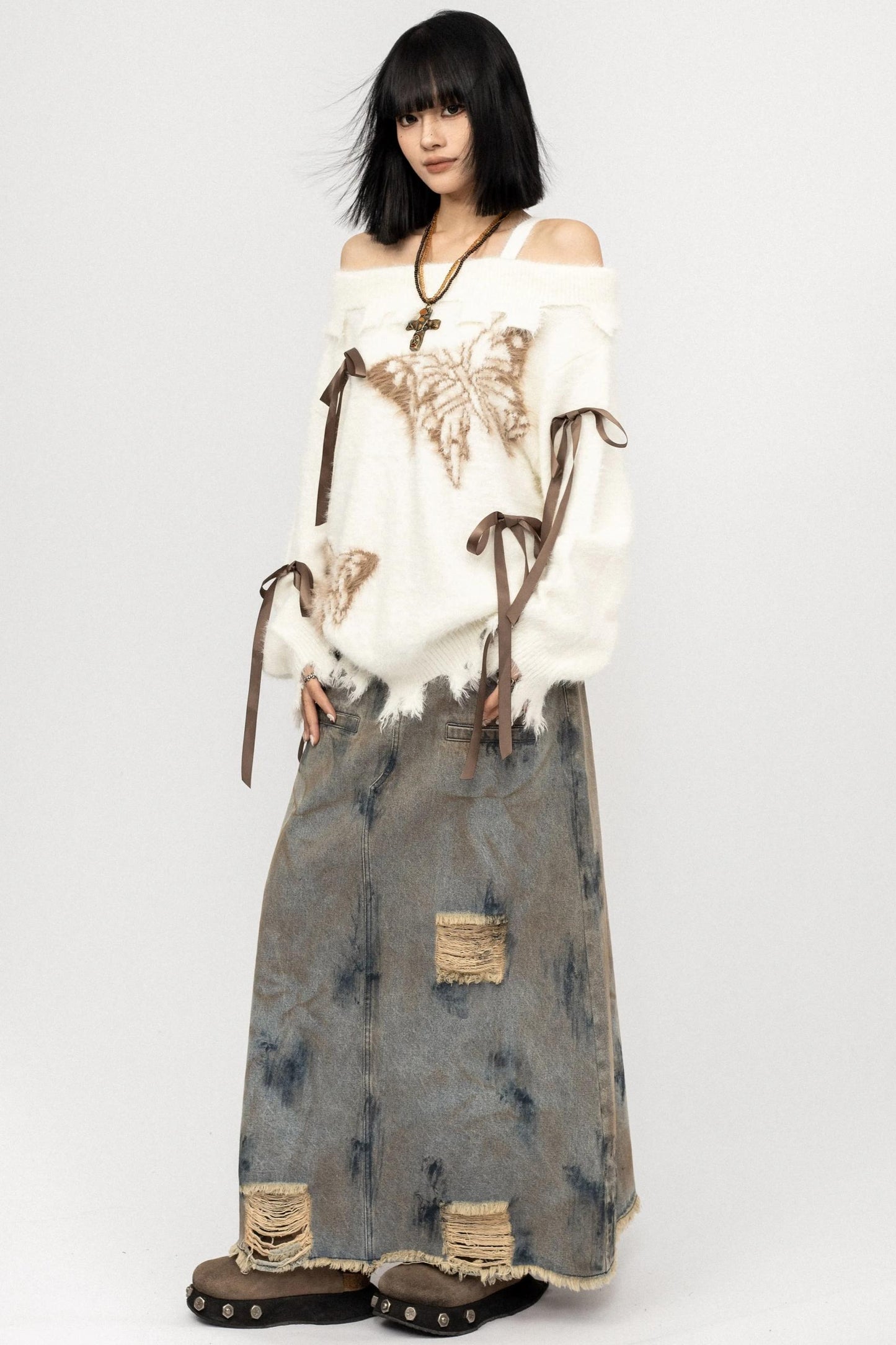 Off-The-Shoulder butterfly Loose Top