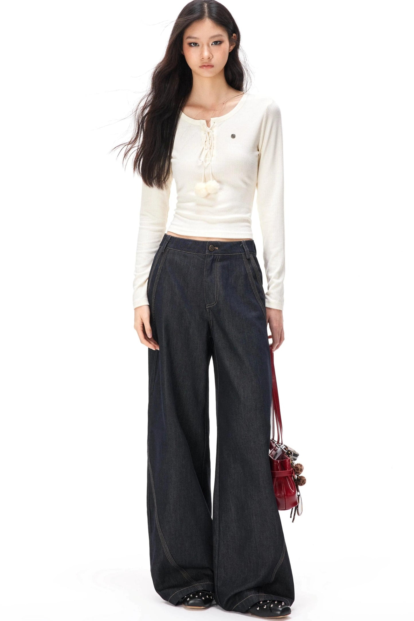 Retro Color-Blocked Denim Pants