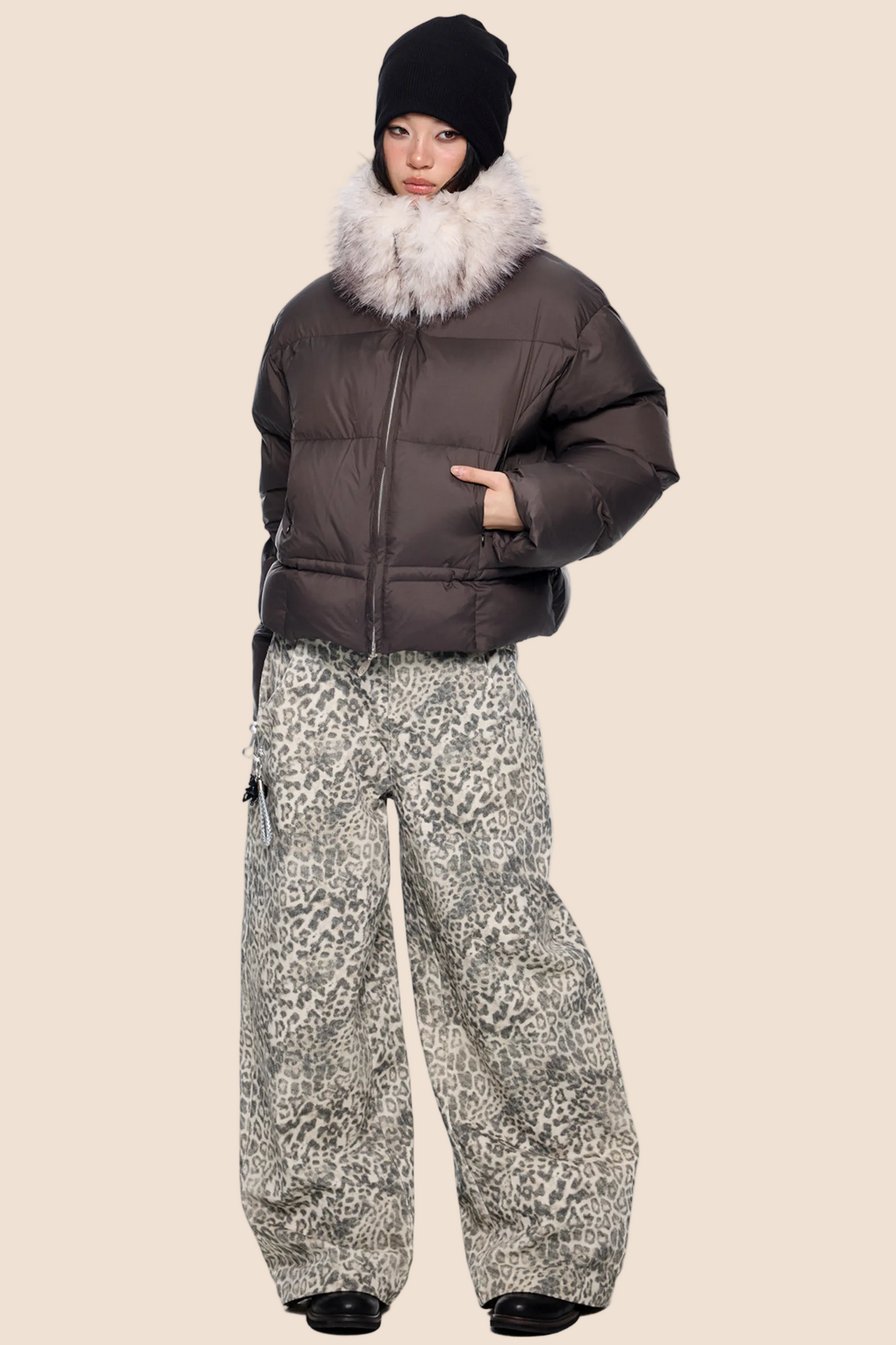 Leopard Print Retro Wide-Leg Jeans