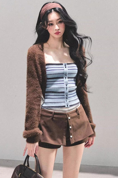 Blue Knitted Striped Top Set-Up