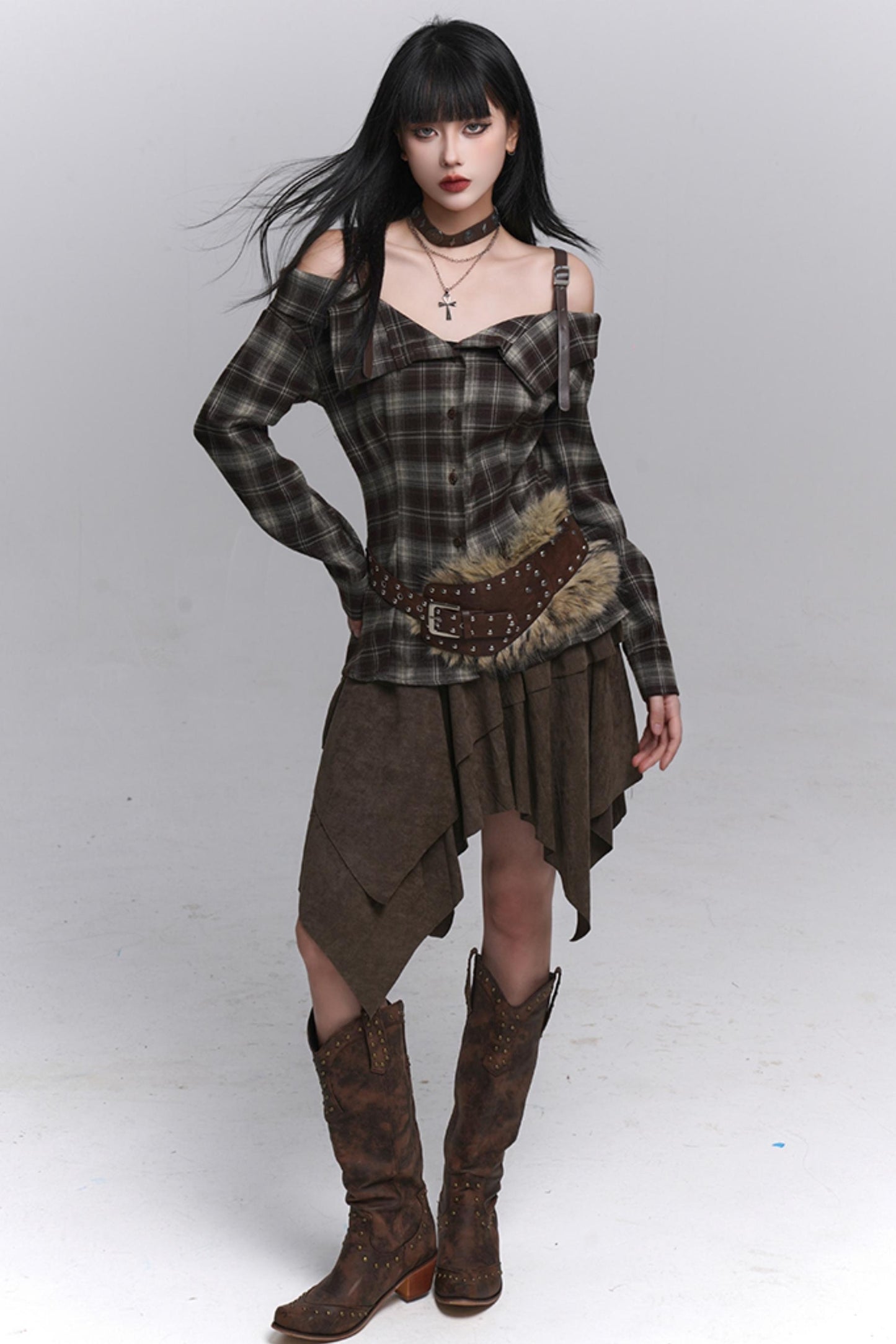 Autumn Check Off Shoulder Top