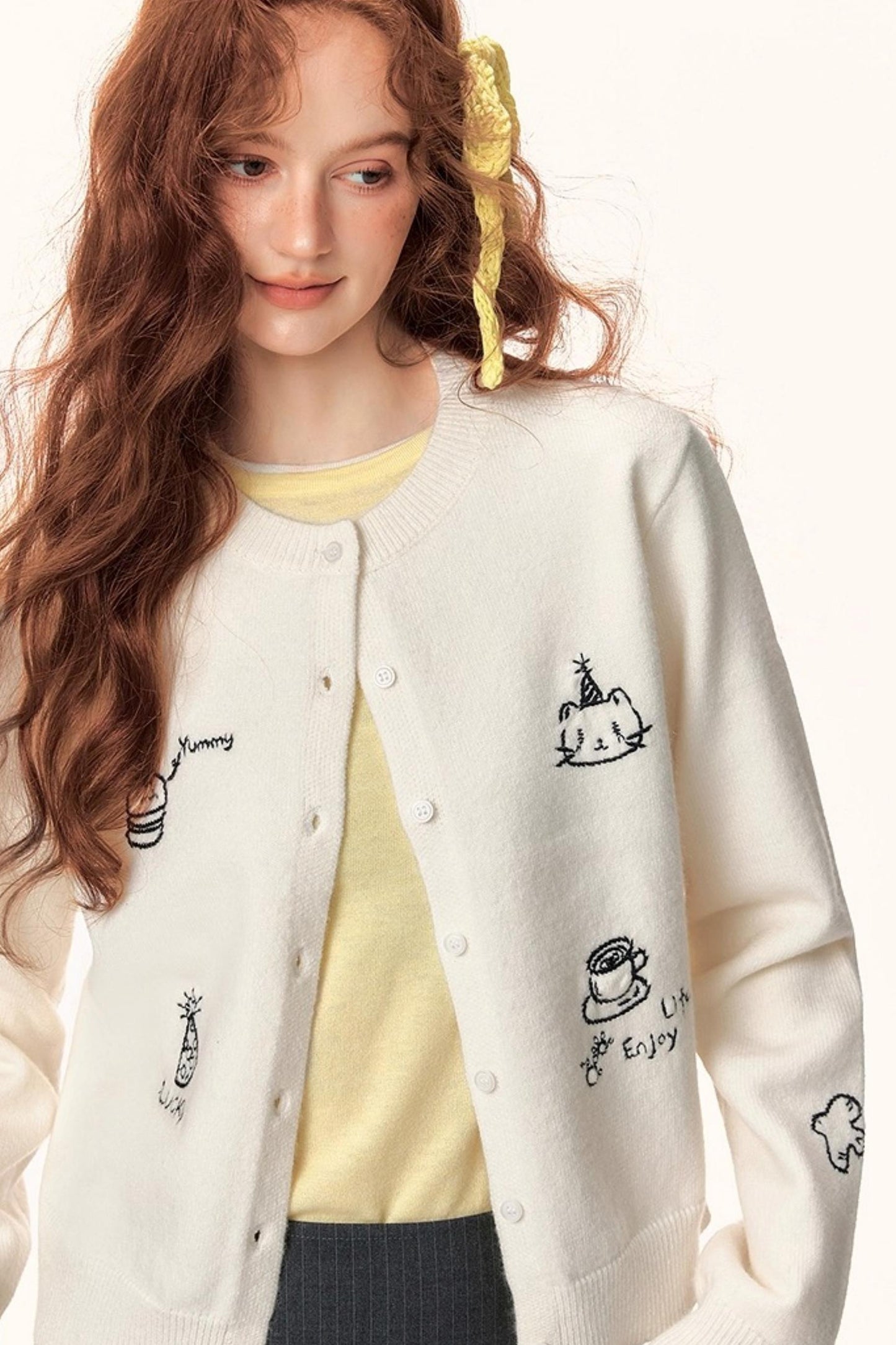 Childlike Embroidery Knit Cardigan