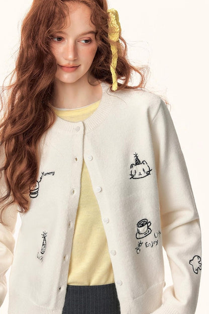Childlike Embroidery Knit Cardigan