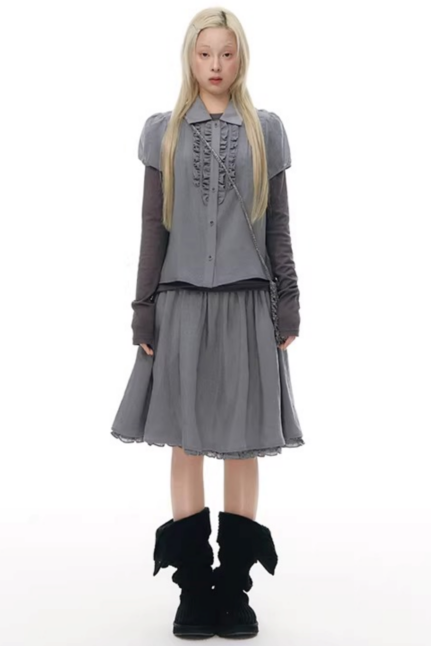 레이스 플래킷 블라우스 셋업