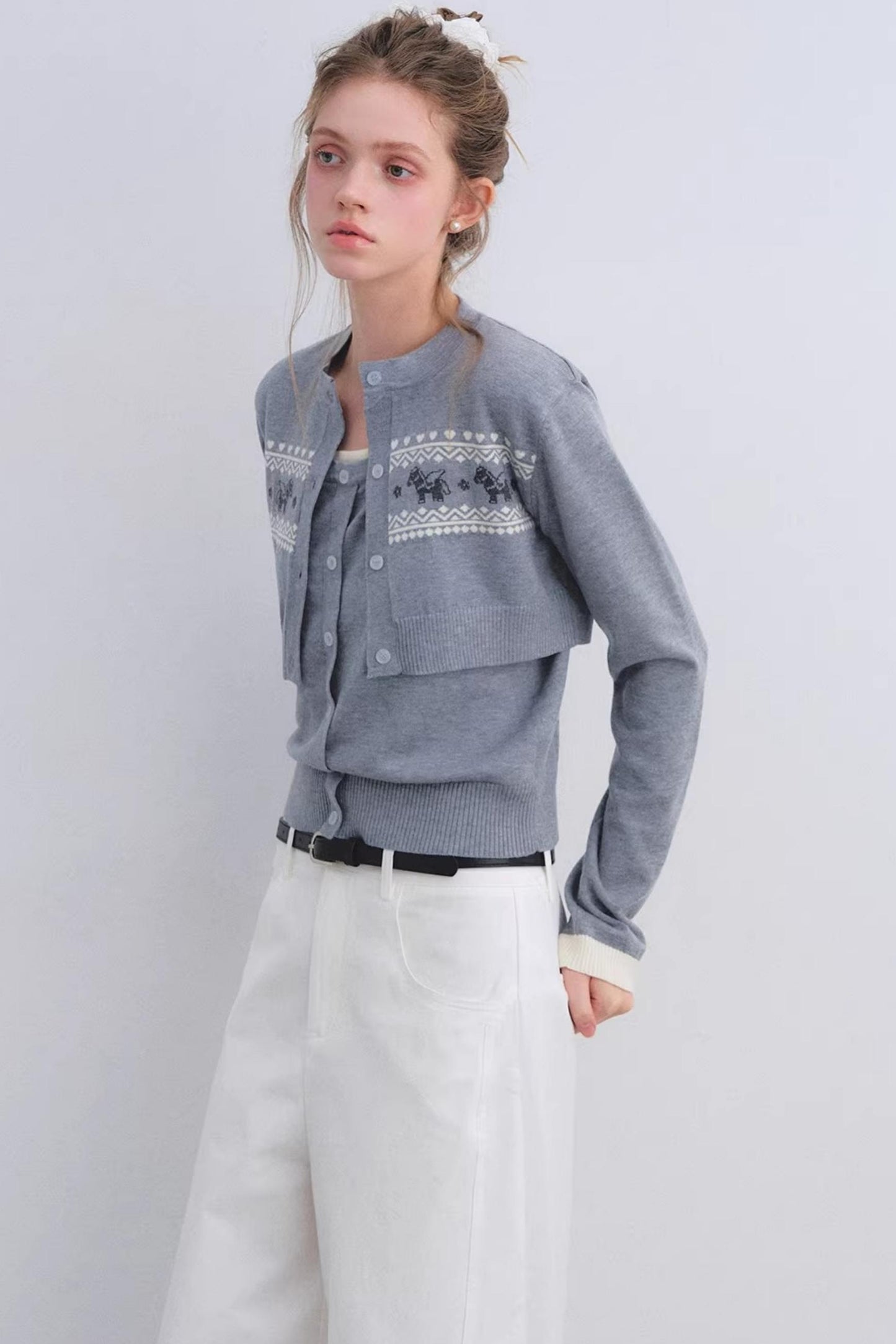 Gray Wool Cardigan Set
