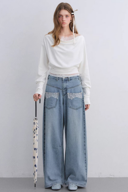 Off-Shoulder-Top mit Spitzeneinsatz