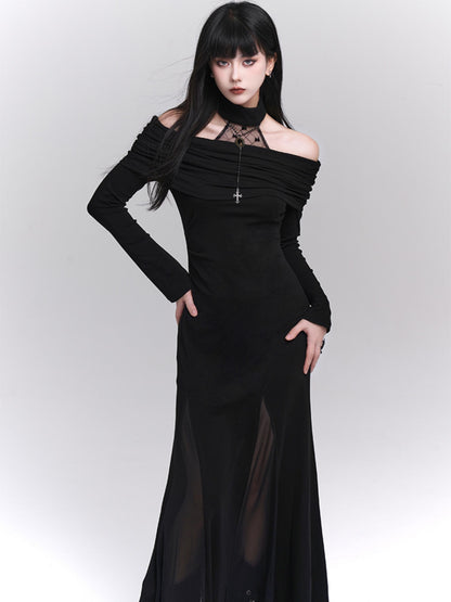 Ghost Girl, Ein-Schulter, Neckholder-Kleid, Damen High-End Sense, Kalt, Einzigartig, Rock, Dunkle Damenmode