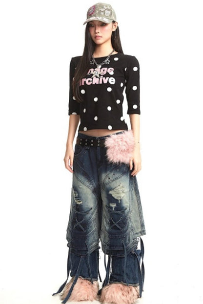 Retro Deconstructed Denim Pants