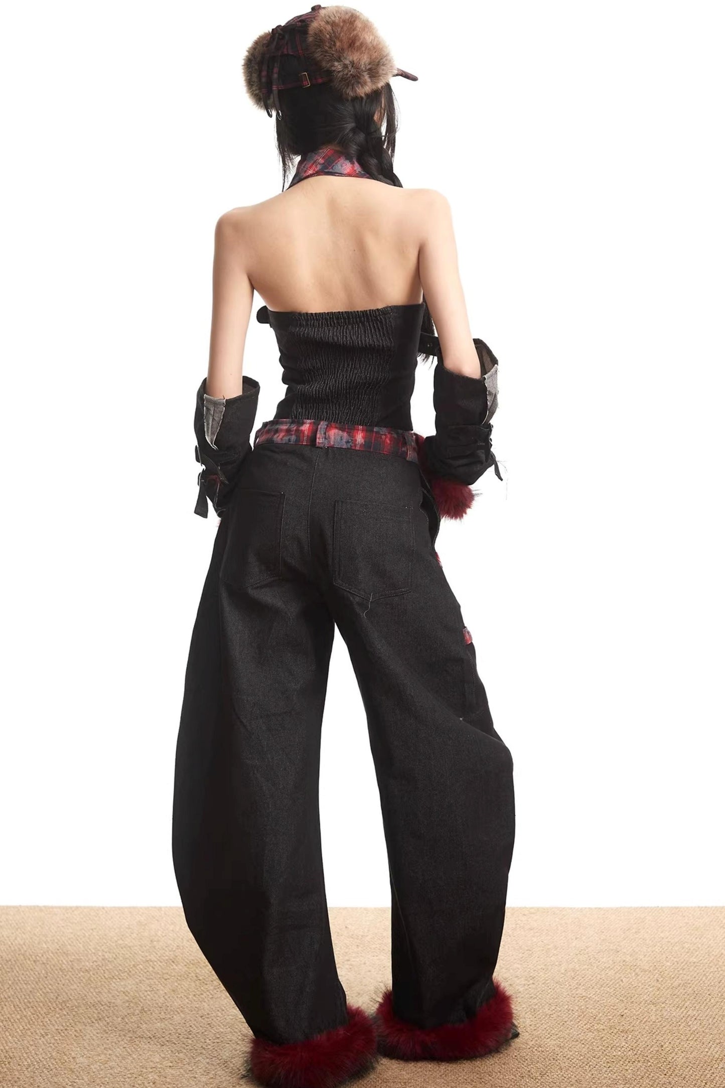 Plaid Patchwork Denim Set-Up