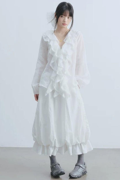 Camicia Bianca in Garza con Volant