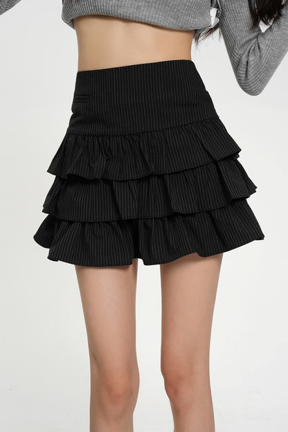 Black High Waist Mini Cake Skirt