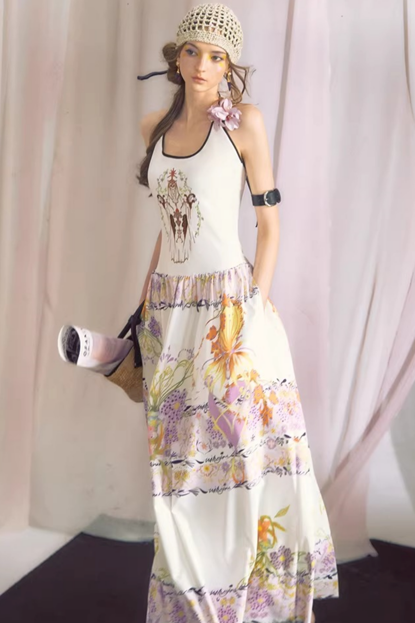 Violet Embroidered Suspender Dress