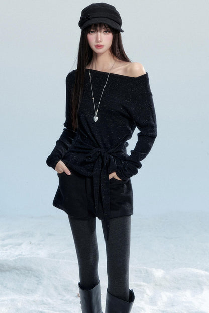 Slanted Shoulder Knit Shirt