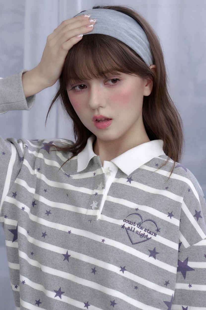 Star Printed Striped Top Set-Up