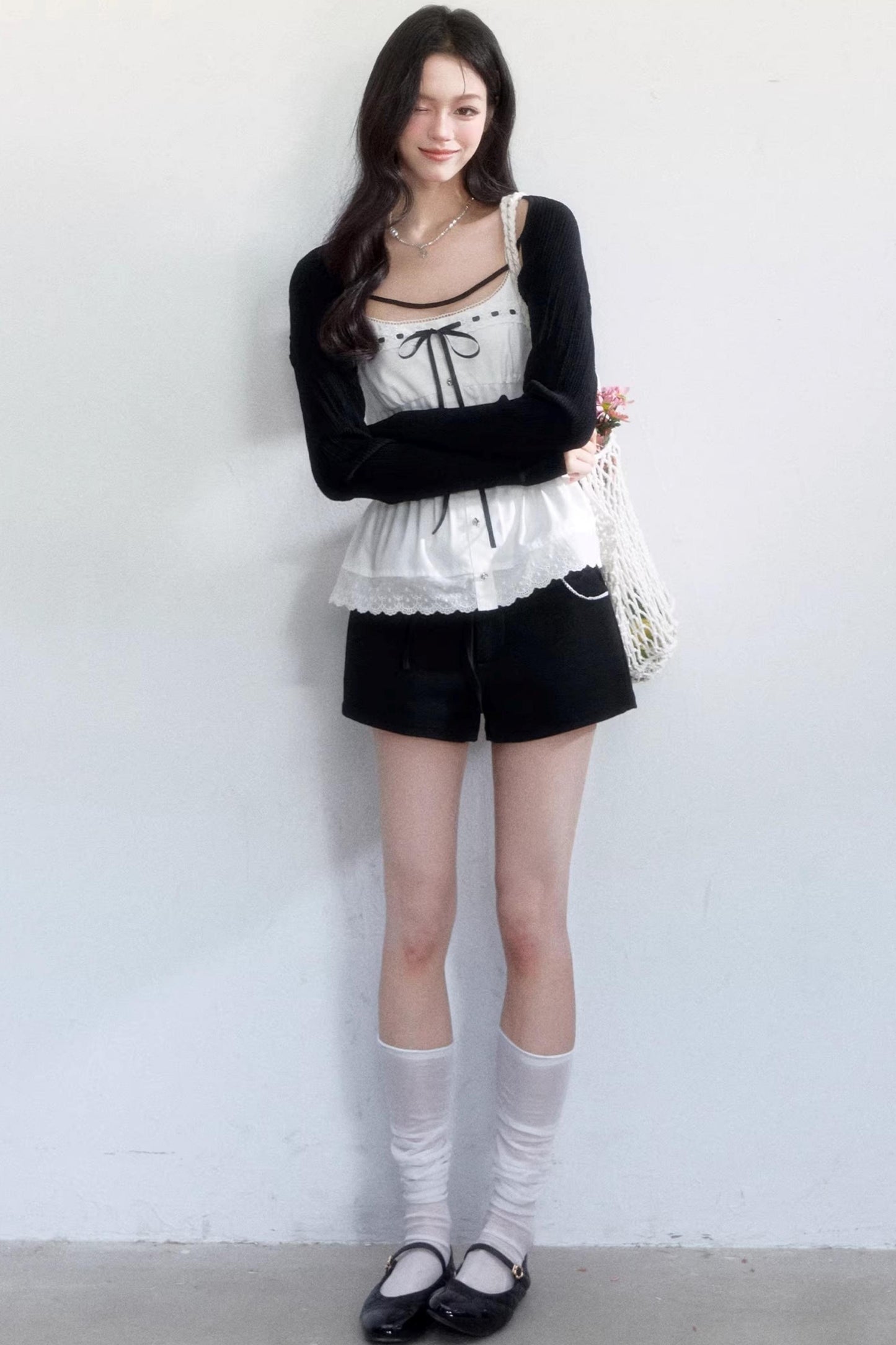 Black and White Ice Silk Two-Piece Set-Up