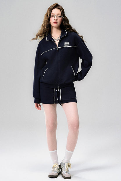 Navy Lace Jacket & Skirt Set-Up