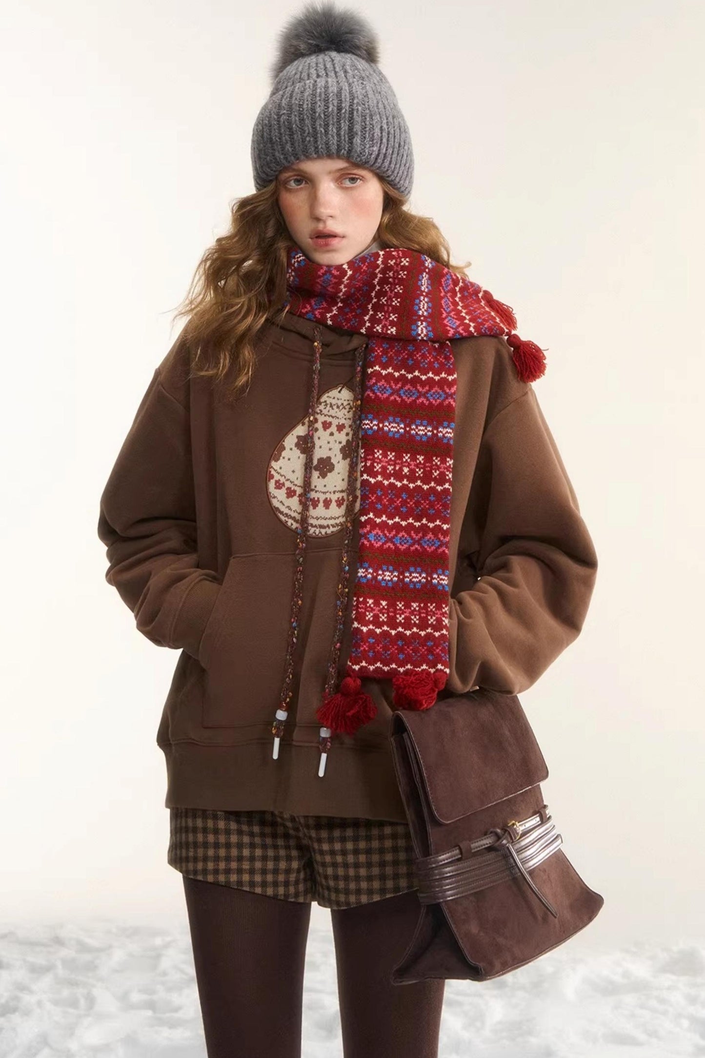 Brushed Fair Isle Hooded Top