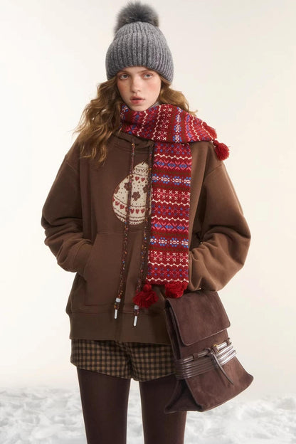 Brushed Fair Isle Hooded Top