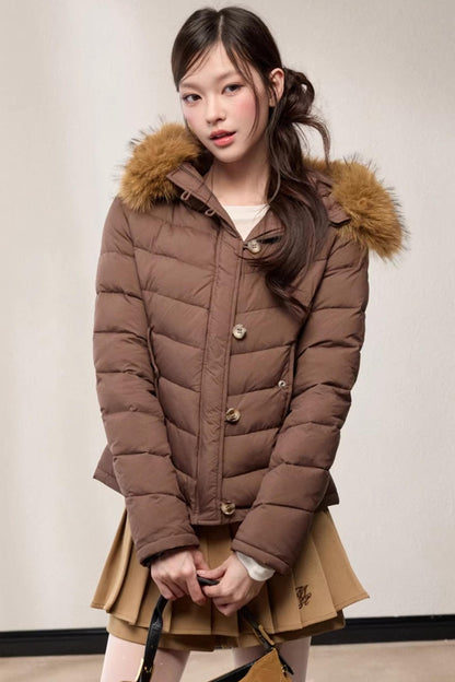 Fur Collar Hooded Slim Fit Jacket