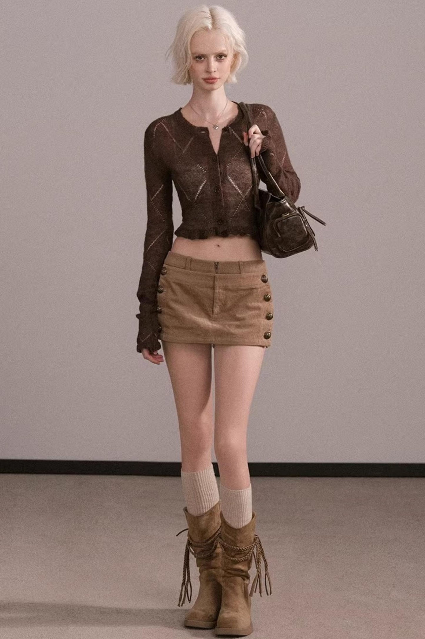 Coffee Argyle Knit Sweater