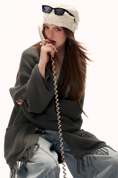 Patchwork Tassel Knit Sweater Jacket