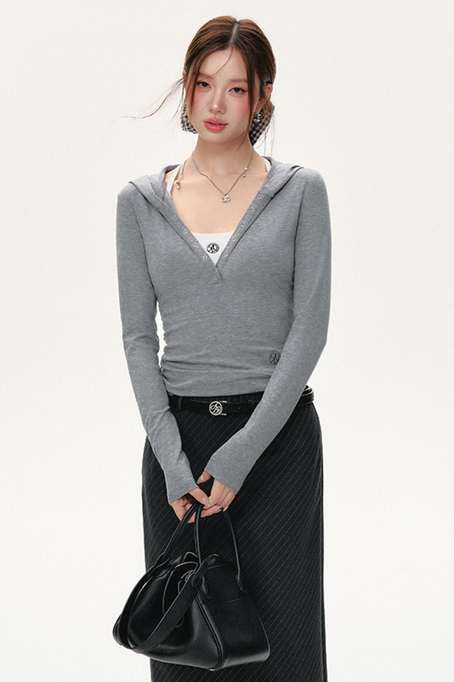 후드 긴팔 슬림핏 셔츠 