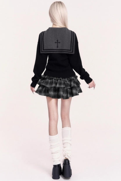 Navy Collar Slimming Knit Top