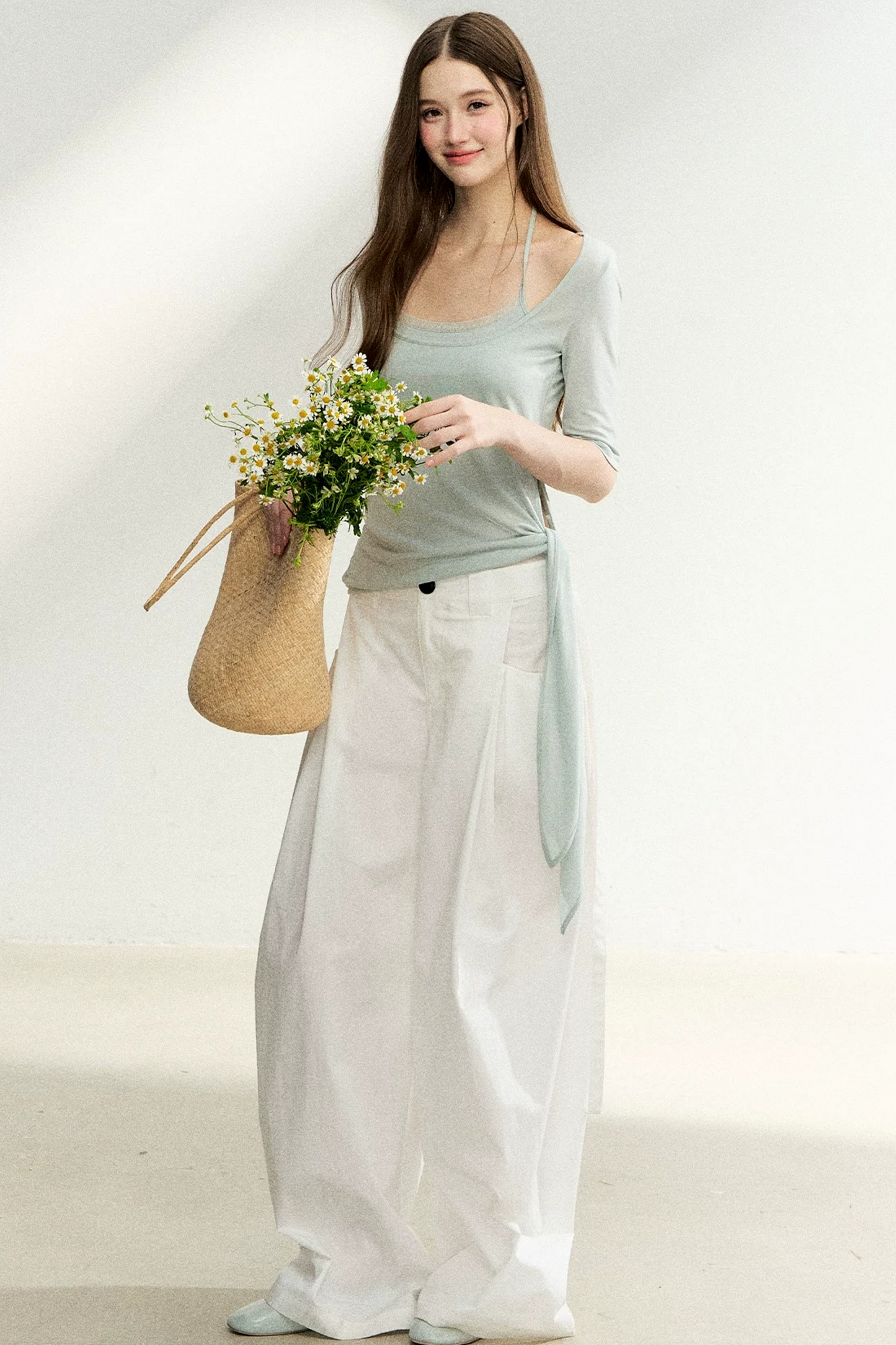 Double-Layer Tie-Waist Top