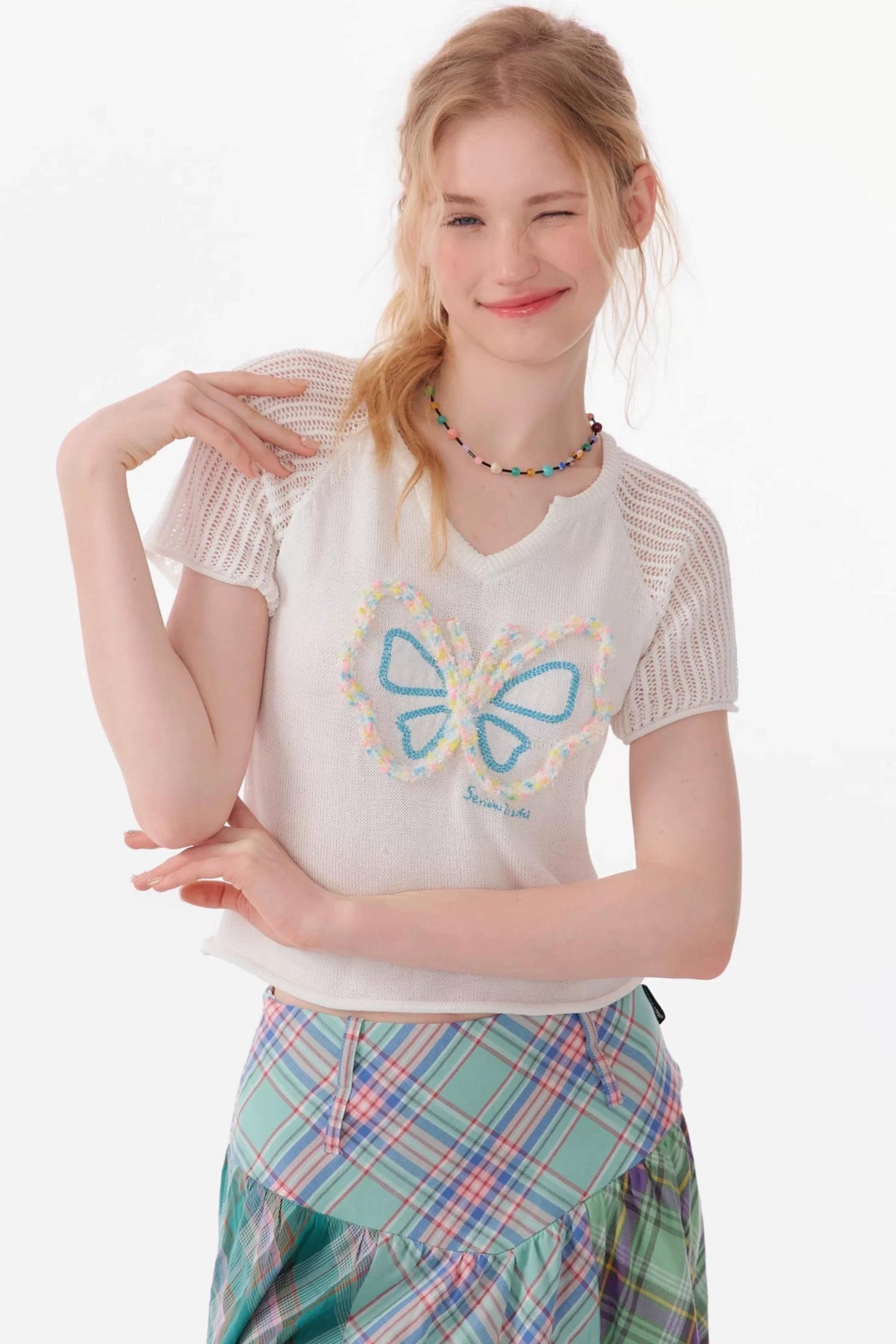 Top Raglan a Maglia con Farfalle 3D