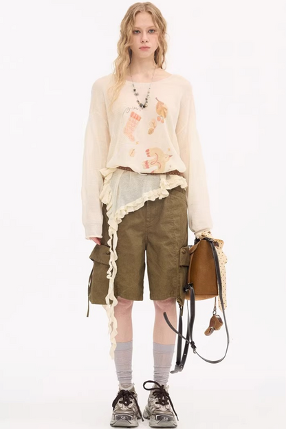 Ruffled Edge College Sweater