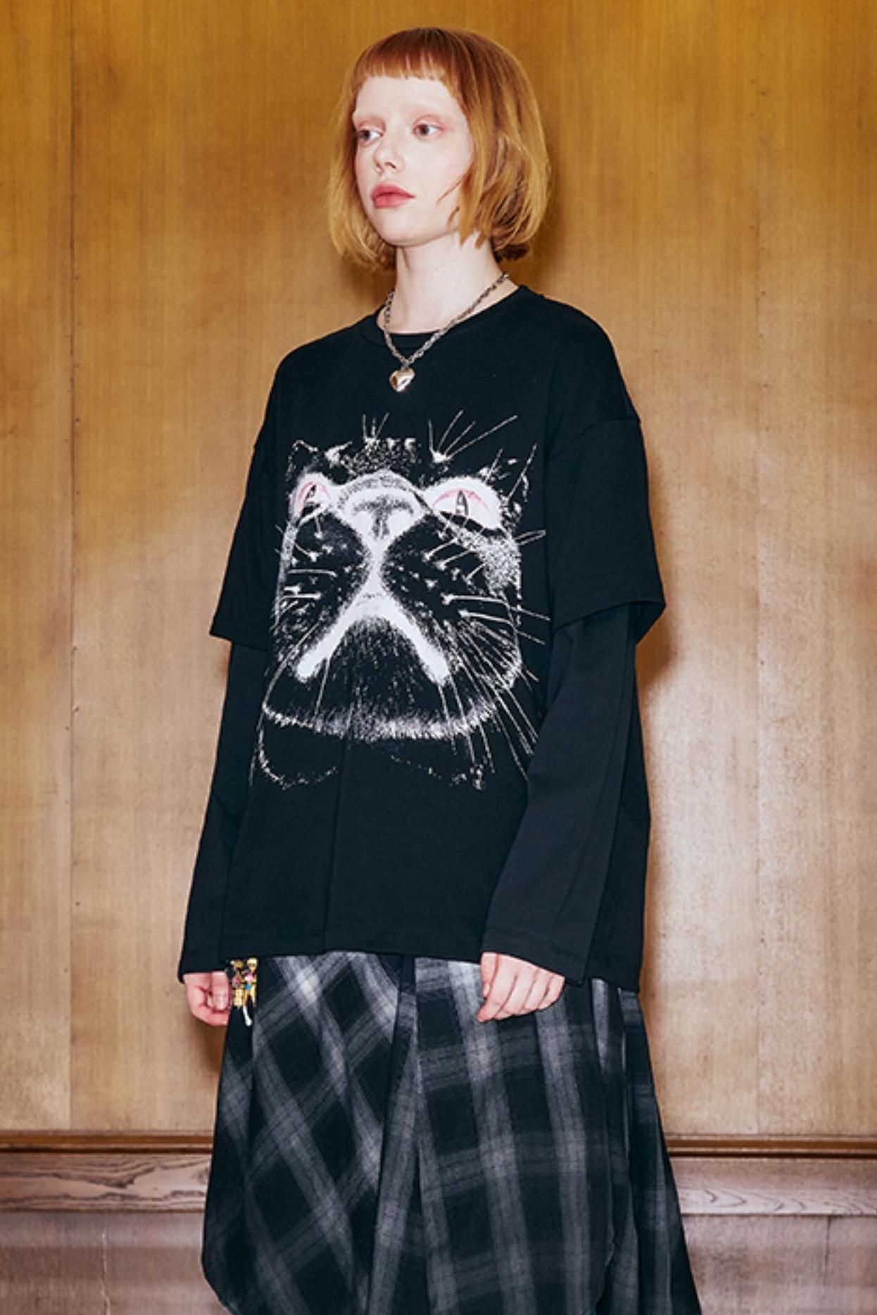 Cat Head Print Loose T-Shirt