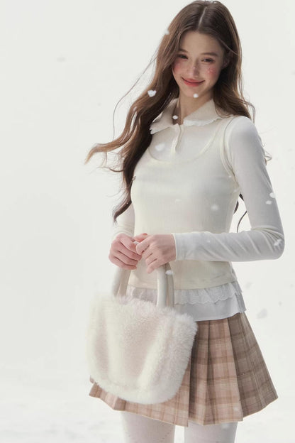 Faux Two-Piece Knitted Blouse