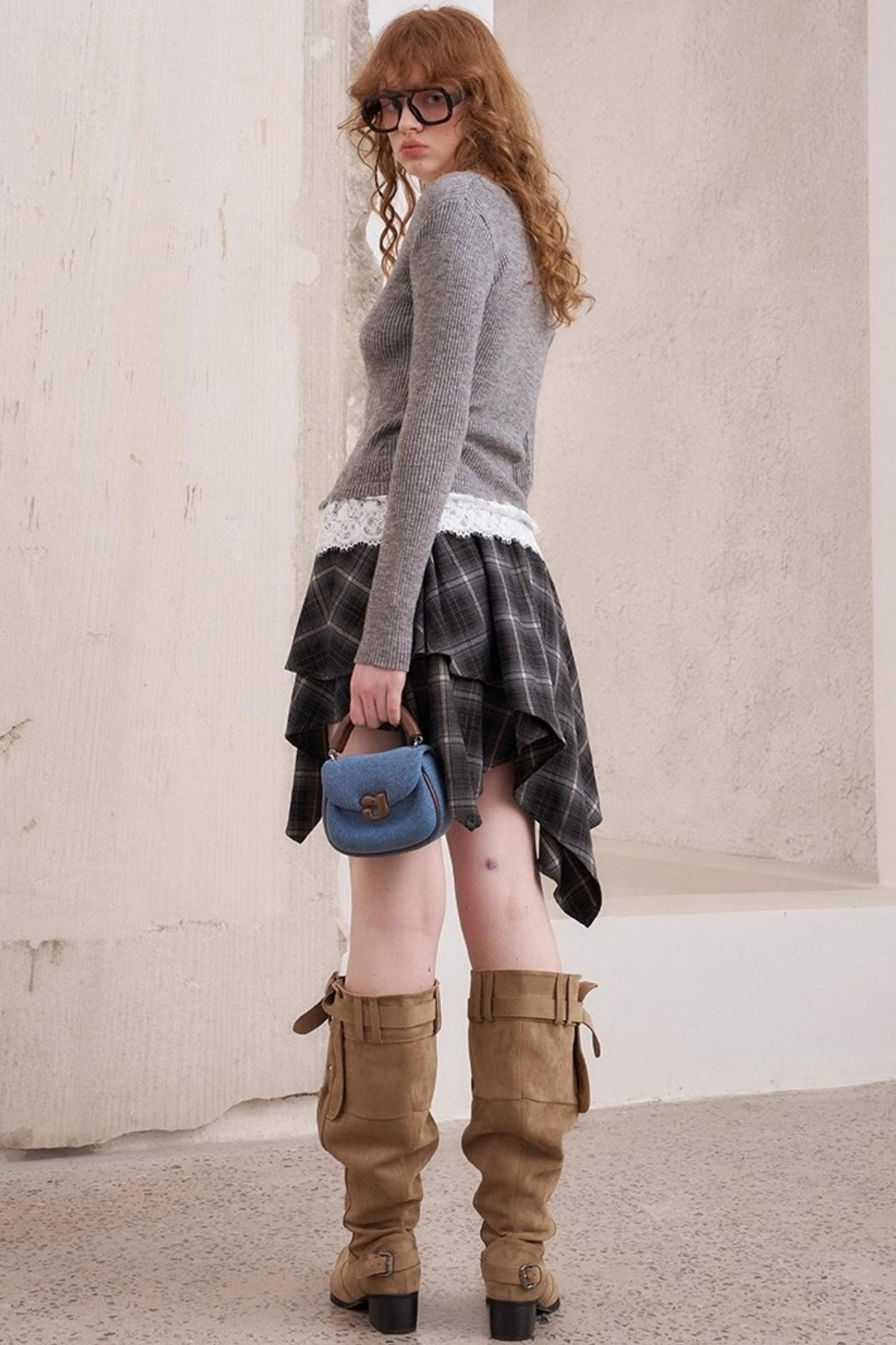 Lace Panel V-Neck Knitted Cardigan