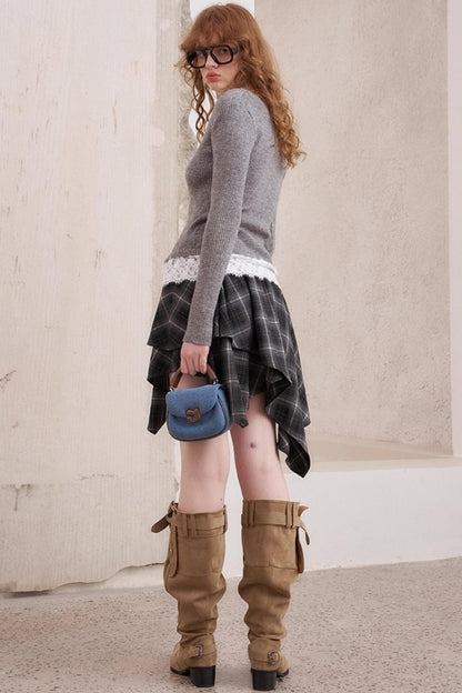 Lace Panel V-Neck Knitted Cardigan