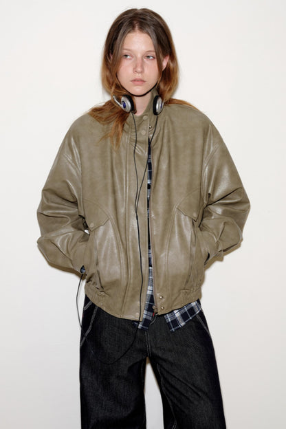 Mixed Texture Leather Jacket