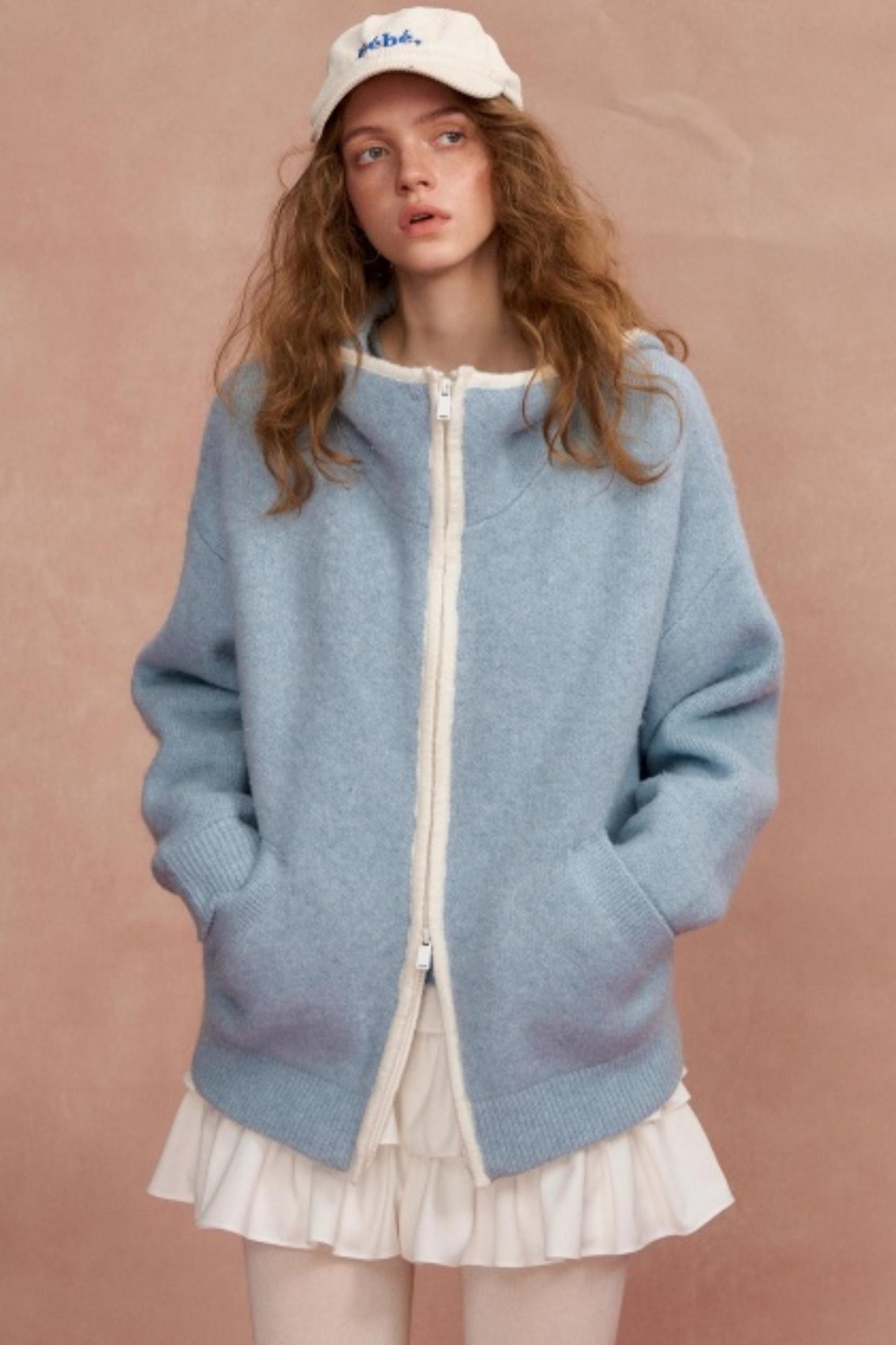 Hooded Cardigan With Contrasting Edges