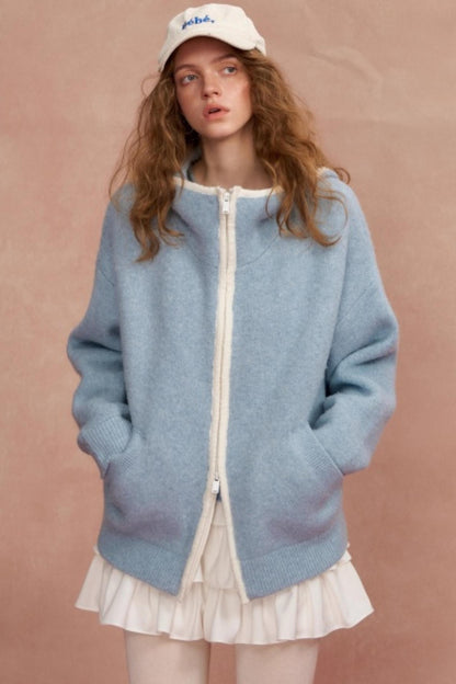 Hooded Cardigan With Contrasting Edges