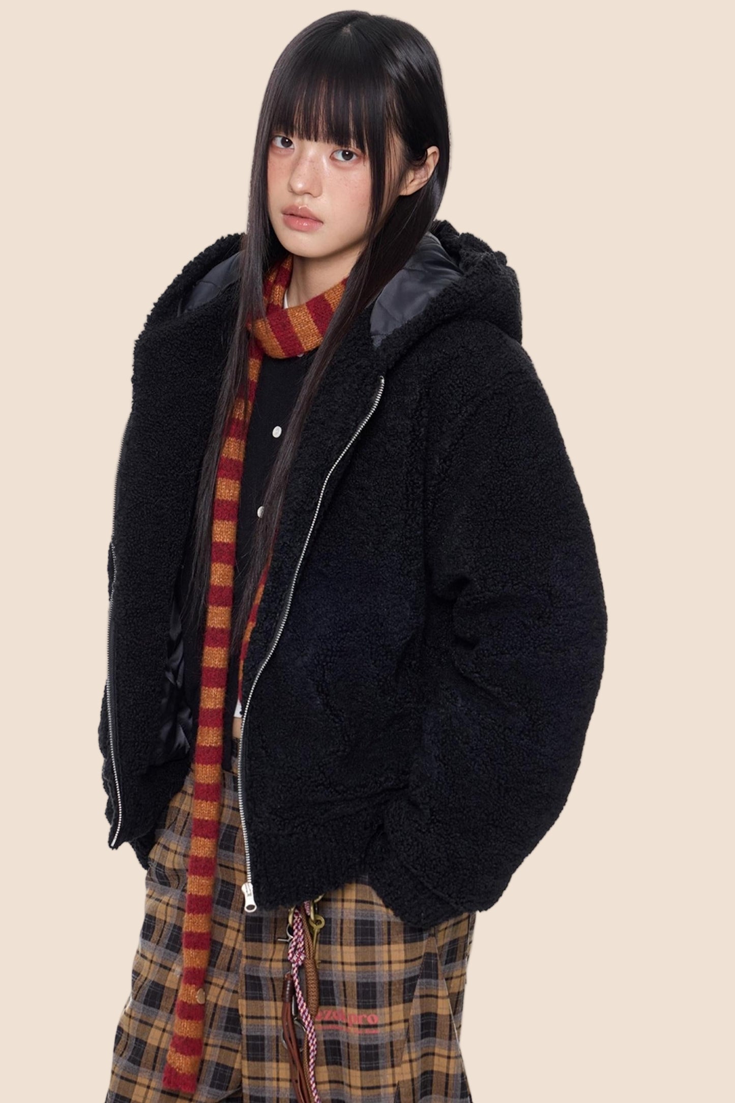 Imitation Lamb Wool Hooded Jacket