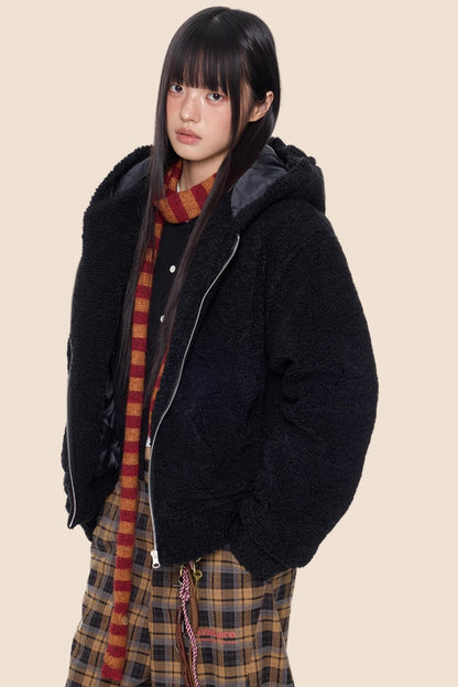 Imitation Lamb Wool Hooded Jacket