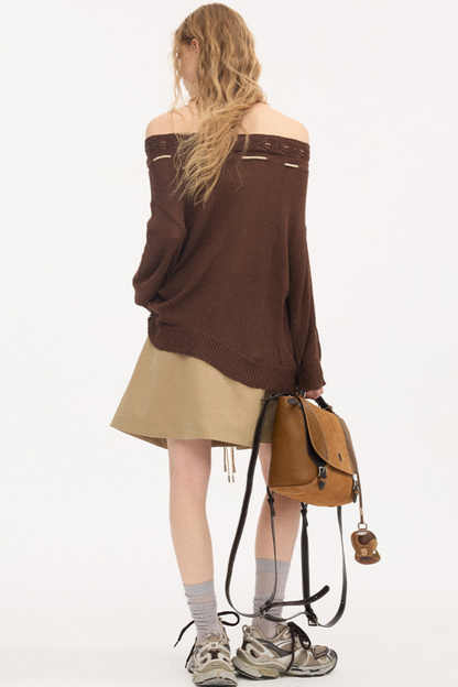 비대칭 오프숄더 니트 스웨터