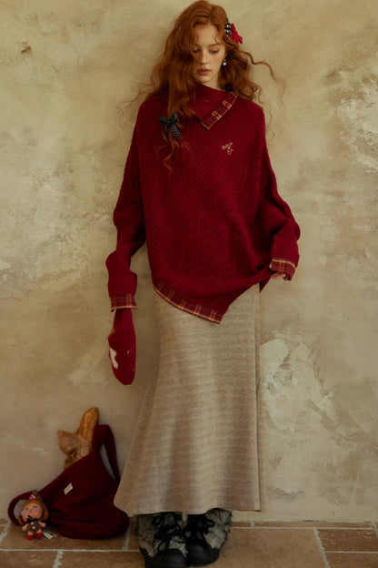 Bat Sleeve Knit With long Skirt Set-Up