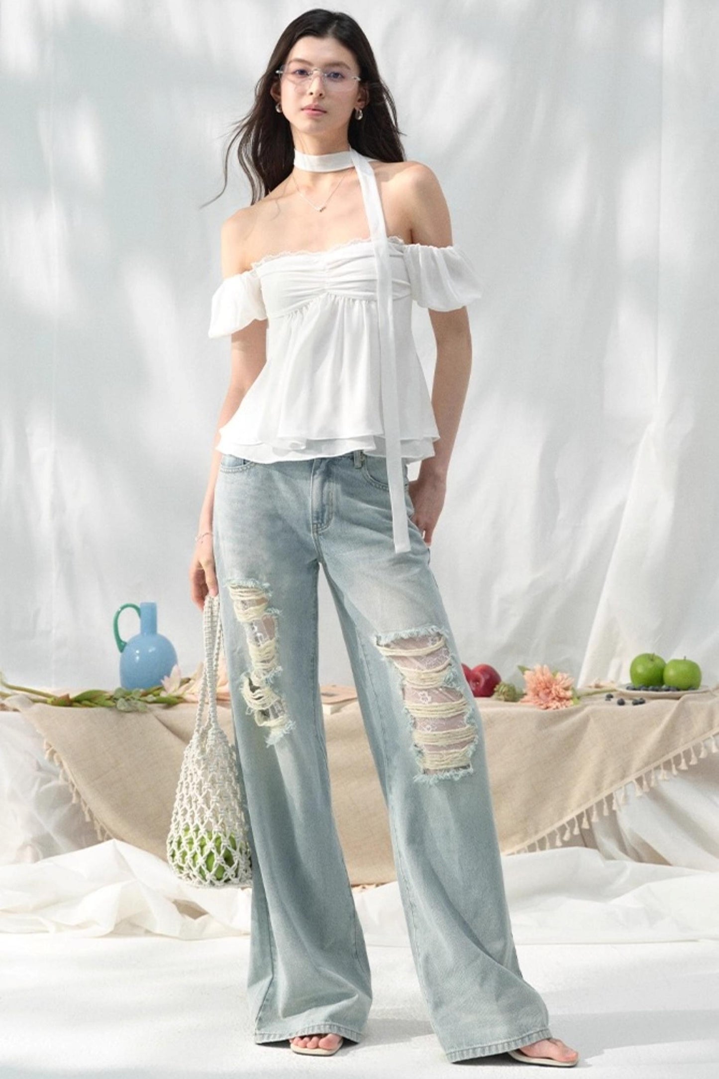 White Sleeve Floral Top