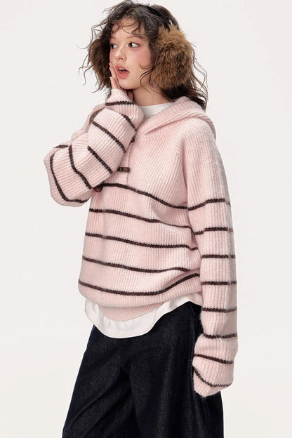 Hooded Striped Knit Sweater
