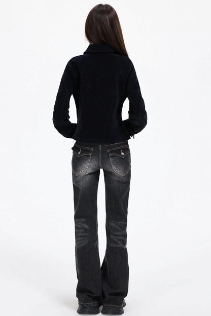 Slimming God Black Gray Denim Trousers