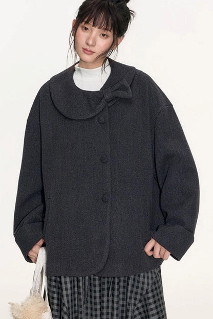 Round Lapel Woolen Coat
