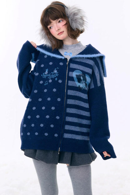 Retro Navy Collar Cardigan Jacket