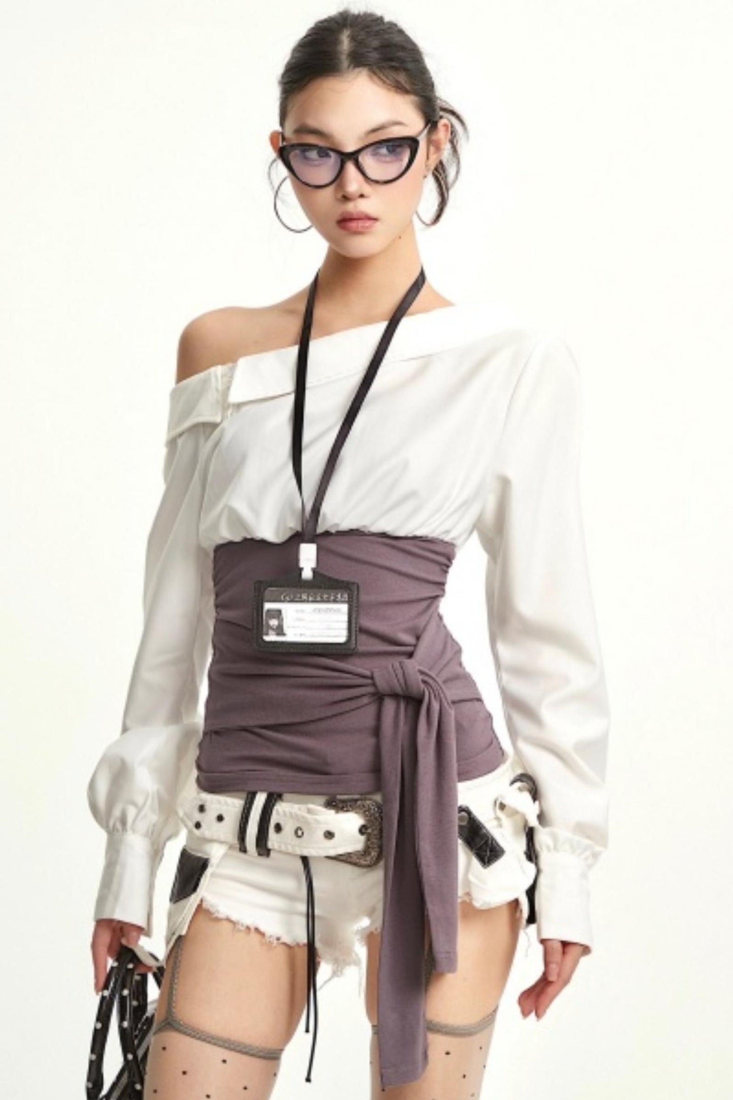 Mature White Off-Shoulder Shirt