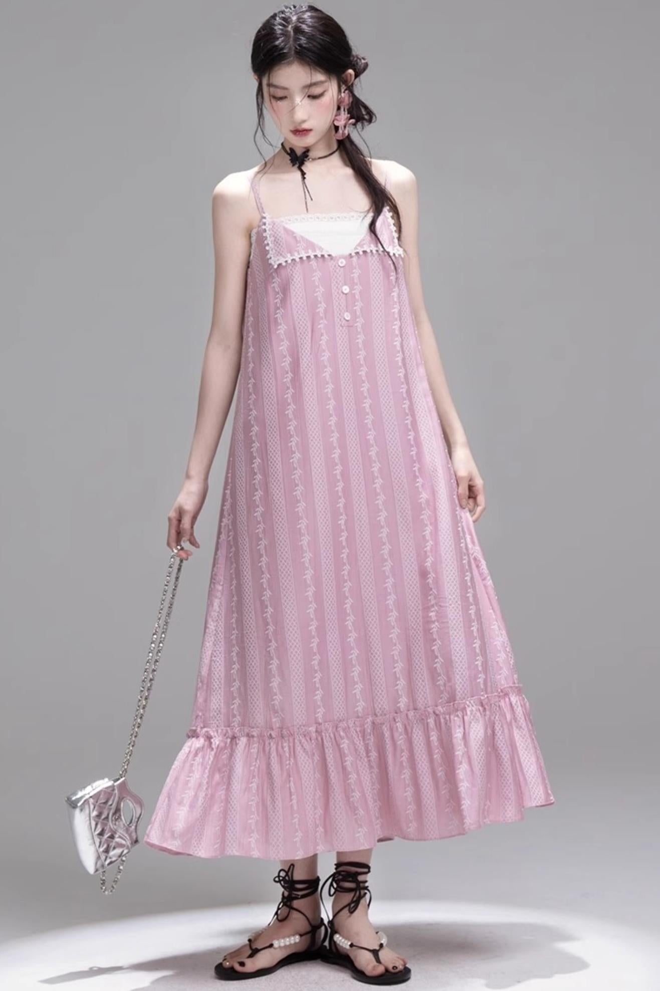 Peach Blossom Lace Suspenders Dress