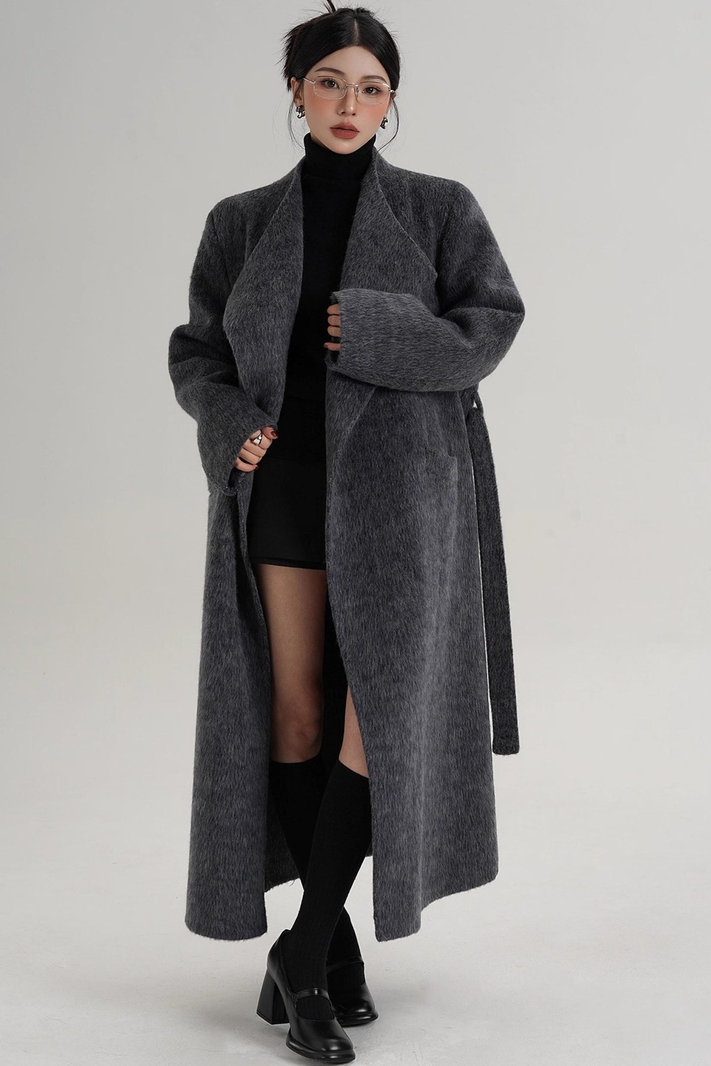 Elegant Gray-Blue Wool Coat